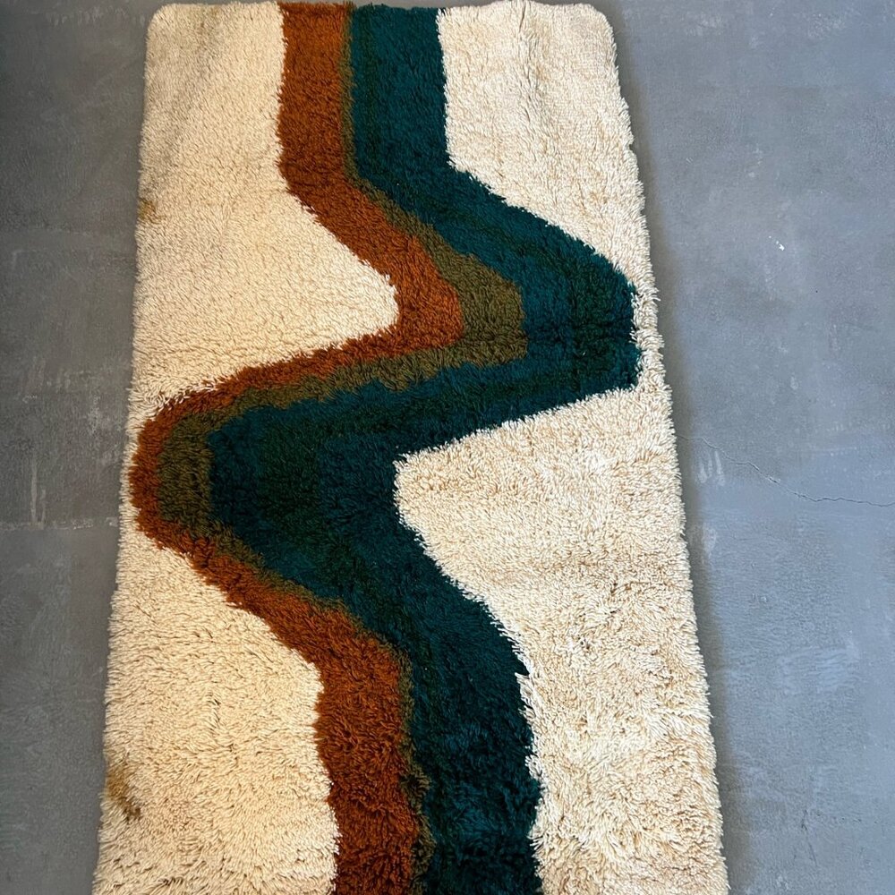 60's HOJER EKSPORT WILTON Lightening UNUSED Mid Century Modern Danish Rya Rug